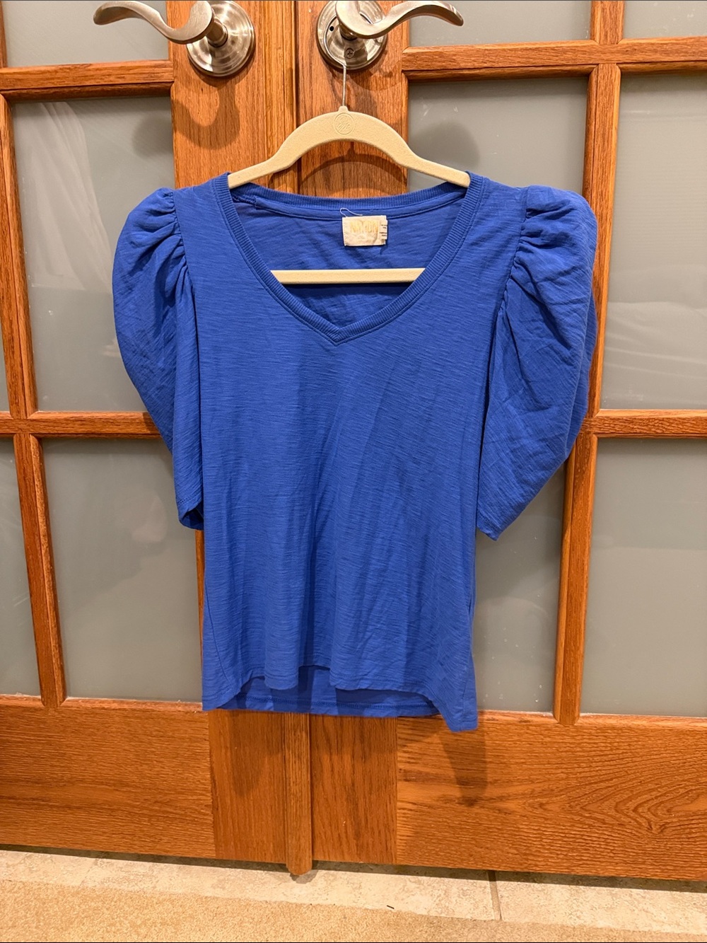 Nation LTD Royal Blue V-Neck Puff Sleeve Top